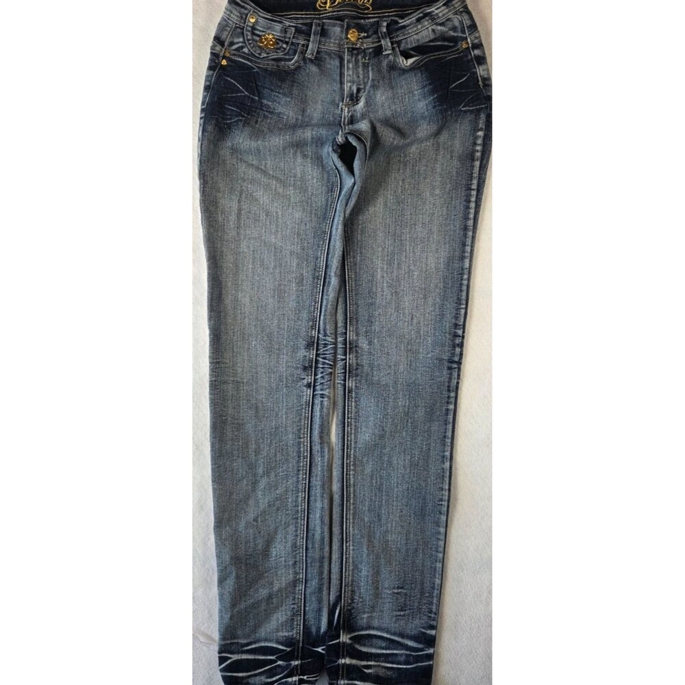 Dereon Jeans Womens Size 5/6 Blue Denim Skinny Rhinestone Embroidered Stretch